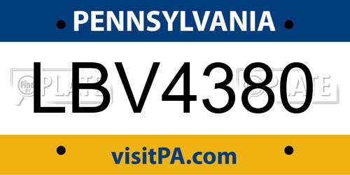 LBV4380 Pennsylvania License Plate