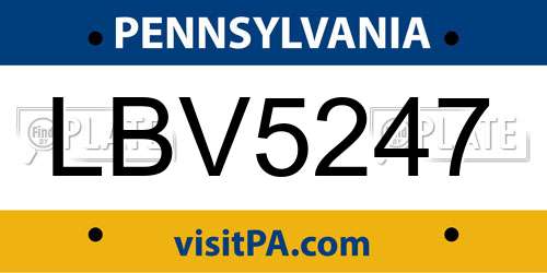LBV5247 Pennsylvania License Plate