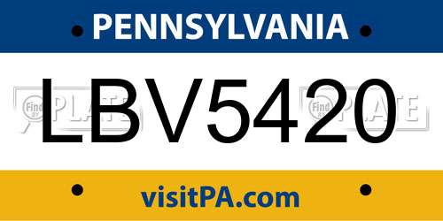 LBV5420 Pennsylvania License Plate