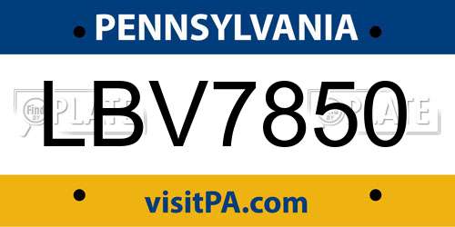LBV7850 Pennsylvania License Plate