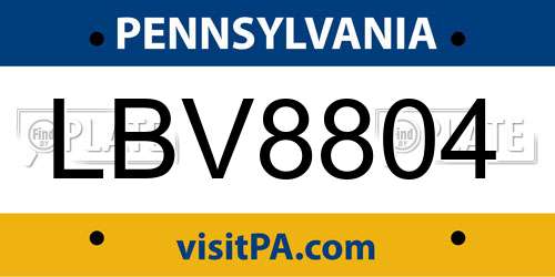 LBV8804 Pennsylvania License Plate