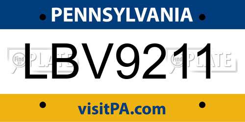 LBV9211 Pennsylvania License Plate