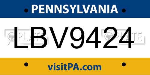 LBV9424 Pennsylvania License Plate