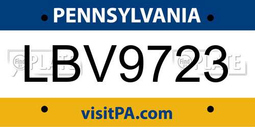 LBV9723 Pennsylvania License Plate
