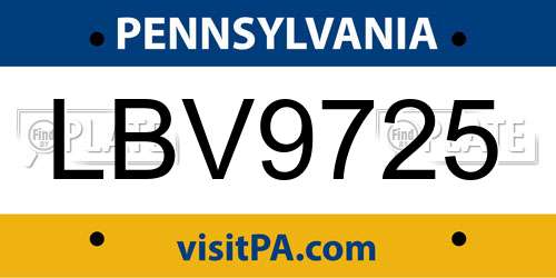 LBV9725 Pennsylvania License Plate