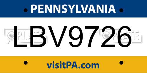 LBV9726 Pennsylvania License Plate