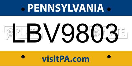 LBV9803 Pennsylvania License Plate