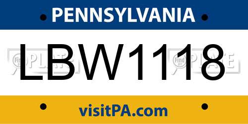LBW1118 Pennsylvania License Plate