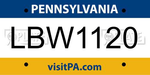 LBW1120 Pennsylvania License Plate