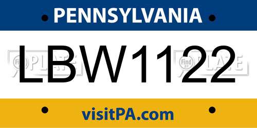 LBW1122 Pennsylvania License Plate