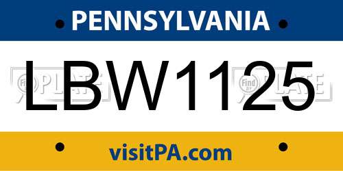 LBW1125 Pennsylvania License Plate