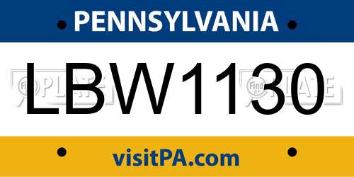 LBW1130 Pennsylvania License Plate