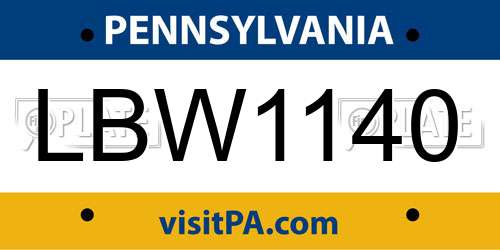 LBW1140 Pennsylvania License Plate