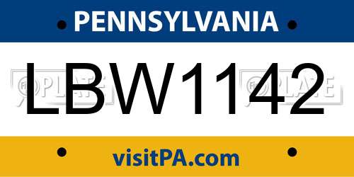 LBW1142 Pennsylvania License Plate
