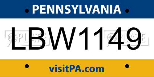 LBW1149 Pennsylvania License Plate