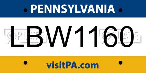 LBW1160 Pennsylvania License Plate
