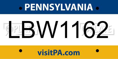 LBW1162 Pennsylvania License Plate