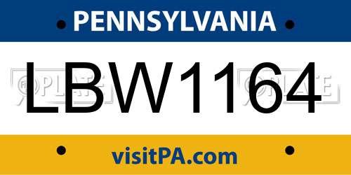 LBW1164 Pennsylvania License Plate