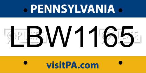LBW1165 Pennsylvania License Plate