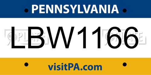 LBW1166 Pennsylvania License Plate