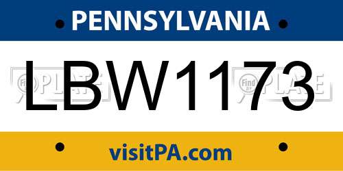 LBW1173 Pennsylvania License Plate