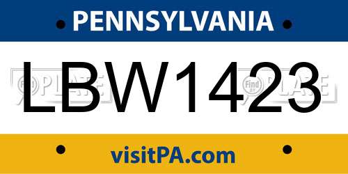 LBW1423 Pennsylvania License Plate