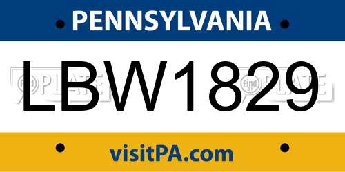 LBW1829 Pennsylvania License Plate