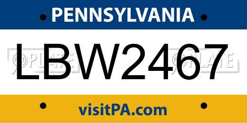 LBW2467 Pennsylvania License Plate