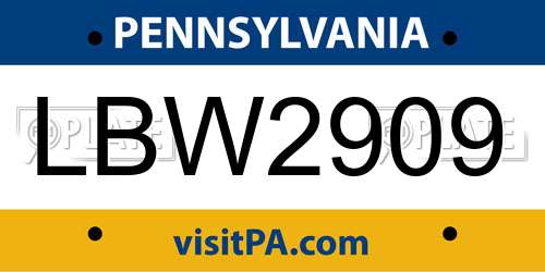 LBW2909 Pennsylvania License Plate