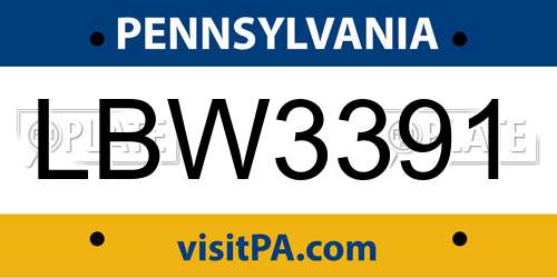 LBW3391 Pennsylvania License Plate