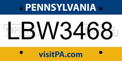 LBW3468 Pennsylvania License Plate