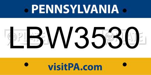 LBW3530 Pennsylvania License Plate