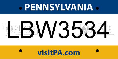 LBW3534 Pennsylvania License Plate