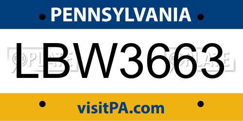 LBW3663 Pennsylvania License Plate
