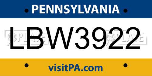 LBW3922 Pennsylvania License Plate
