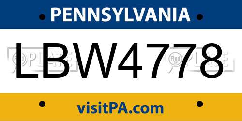 LBW4778 Pennsylvania License Plate