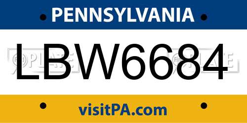 LBW6684 Pennsylvania License Plate