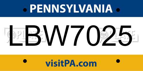 LBW7025 Pennsylvania License Plate