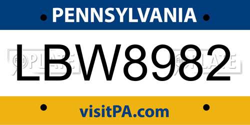 LBW8982 Pennsylvania License Plate