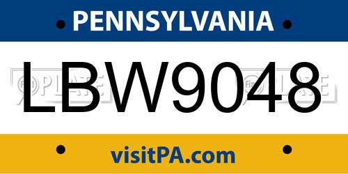 LBW9048 Pennsylvania License Plate