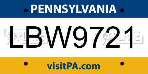 LBW9721 Pennsylvania License Plate
