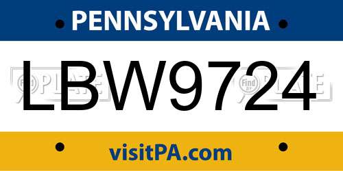 LBW9724 Pennsylvania License Plate