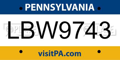 LBW9743 Pennsylvania License Plate