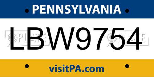 LBW9754 Pennsylvania License Plate