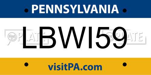 LBWI59 Pennsylvania License Plate