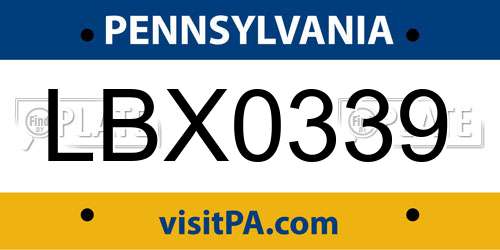 LBX0339 Pennsylvania License Plate