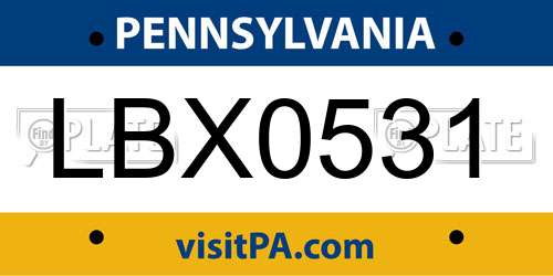 LBX0531 Pennsylvania License Plate