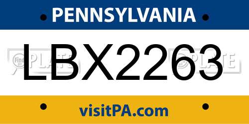 LBX2263 Pennsylvania License Plate