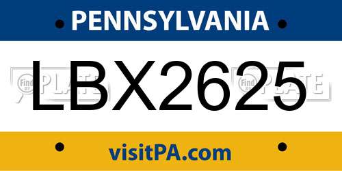 LBX2625 Pennsylvania License Plate