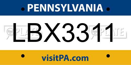 LBX3311 Pennsylvania License Plate